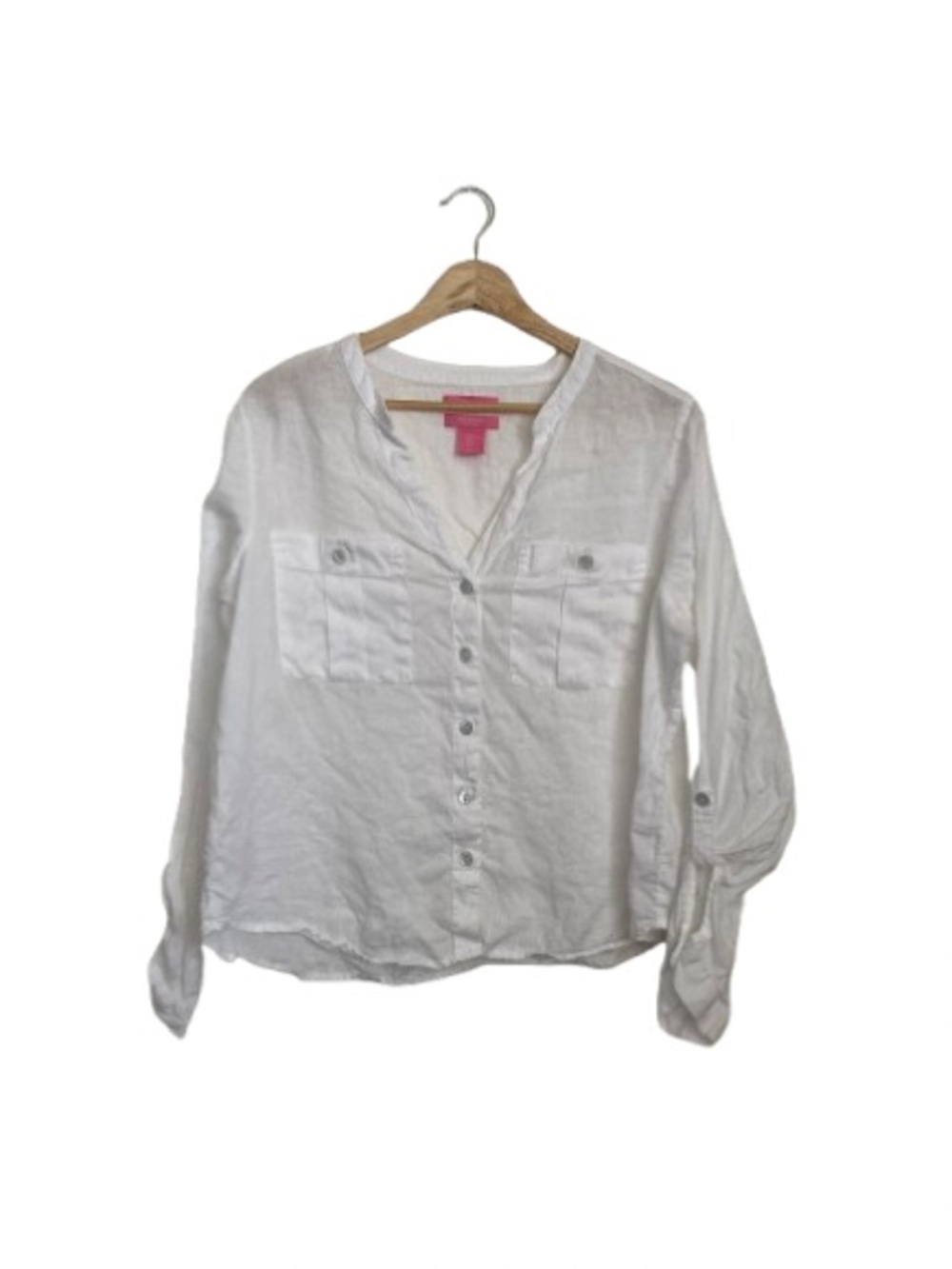 ISAAC MIZRAHI 100% Linen White Hem Blouse Top Medium M Boho Summer